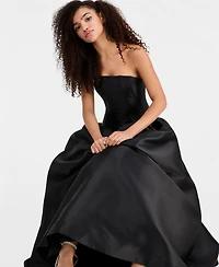 Rare Juniors' Mikado Strapless Drop-Waist Corset Ball Gown