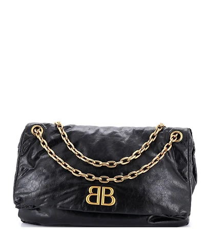 Pre-Owned Balenciaga Large Monaco Chain Flap Shoulder Bag Leather