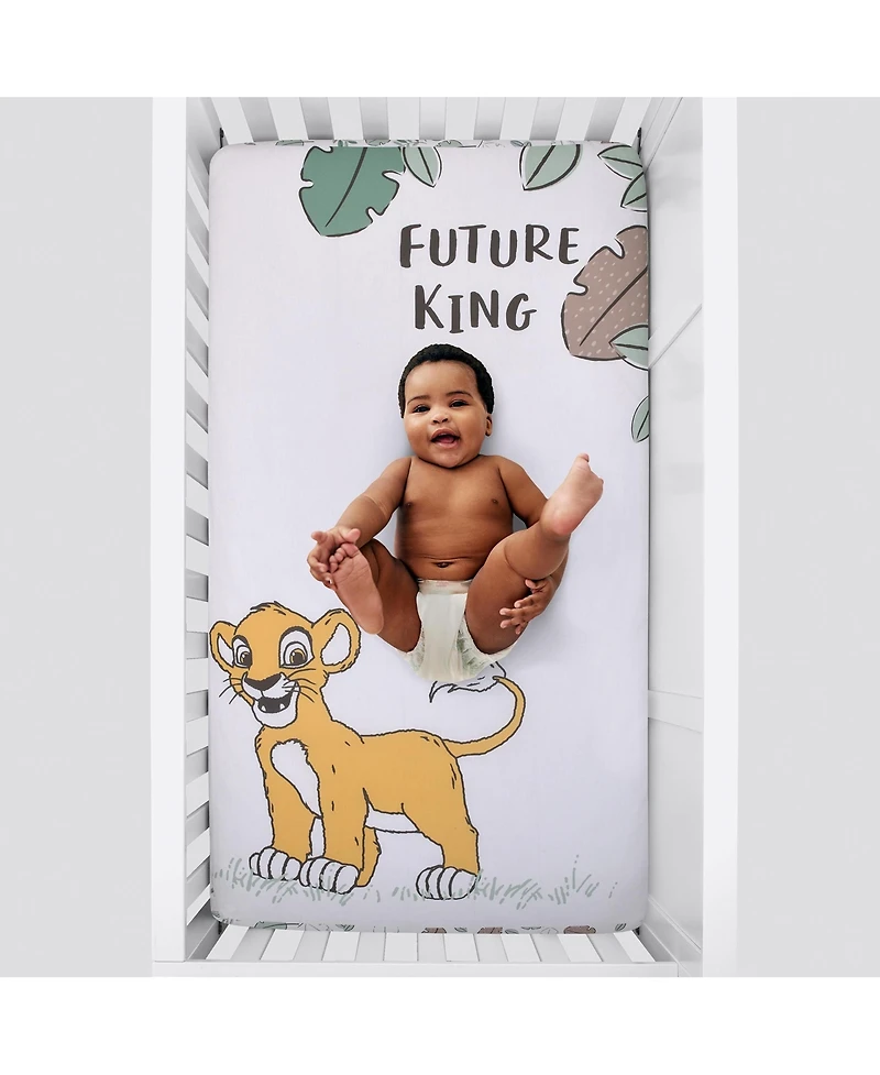 NoJo Disney Lion King Teal, Sage, White and Gold Simba Future King Cotton Photo Op Fitted Crib Sheet