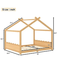 Streamdale Queen House Floor Bed with Solid Wood Frame for Kids, Natural