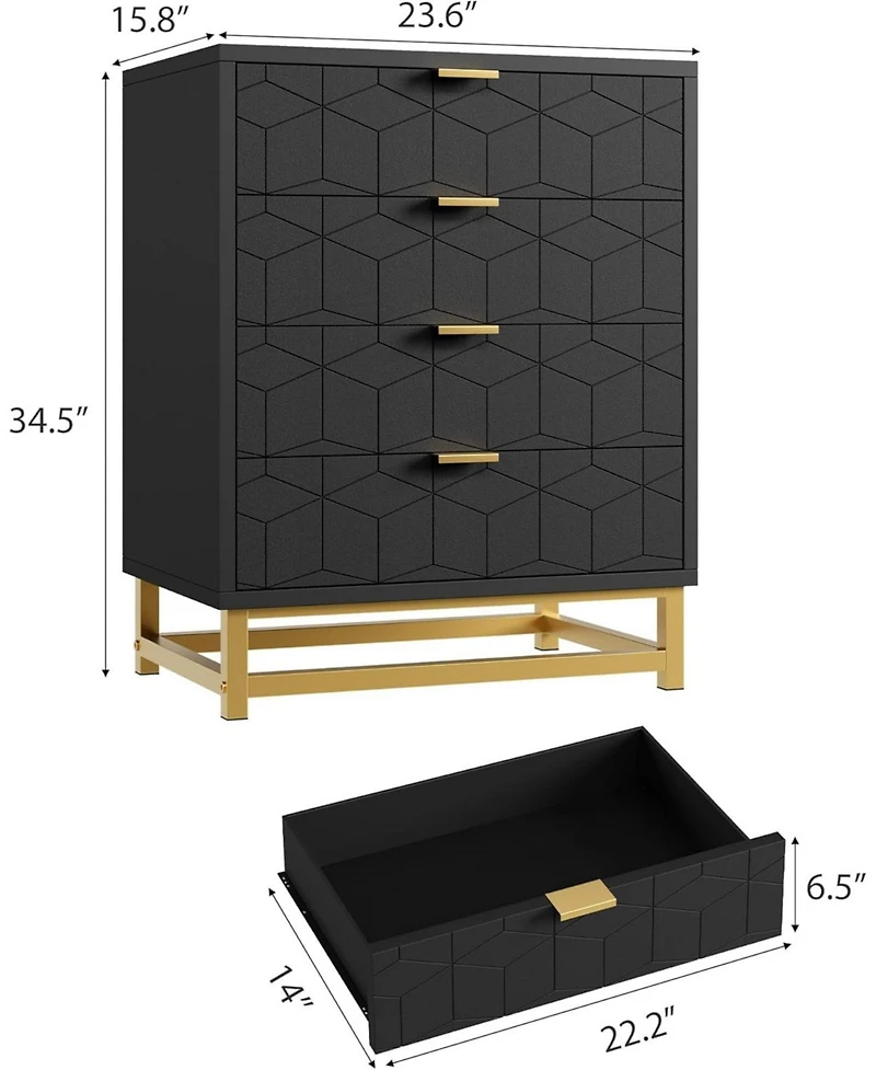 gaomon 4-Drawer Bedroom Dresser, Modern Wood Storage Chest with Metal Legs and Wide Drawers for Living Room or Hallway