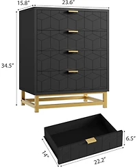gaomon 4-Drawer Bedroom Dresser, Modern Wood Storage Chest with Metal Legs and Wide Drawers for Living Room or Hallway