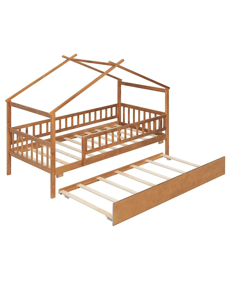 Streamdale Furniture Wooden House Bed with Trundle