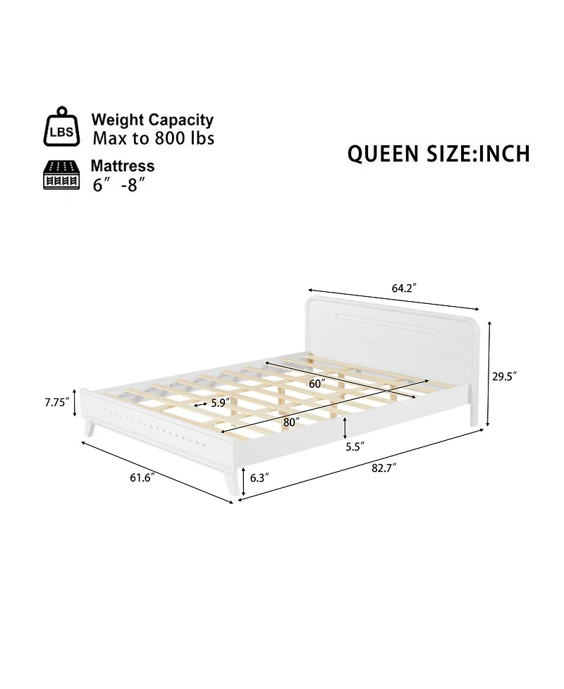 Streamdale Furniture White Solid Pine Wood Queen Bed Frame with Timeless Design