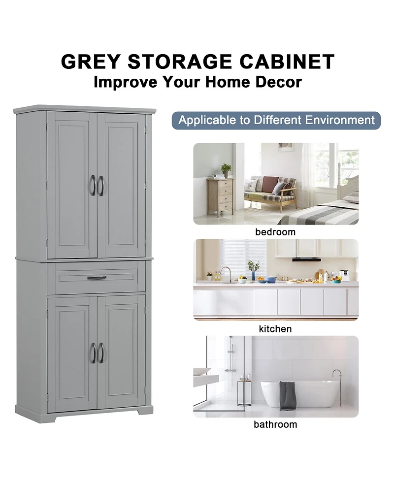 Bathroom Storage Cabinet with Doors and Drawer, Multiple Storage Space, Adjustable Shelf, Grey