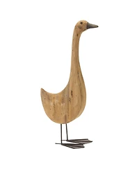 Slickblue Set of 2 Natural Fir Wood Goose Figurines with Rustic Metal Accents