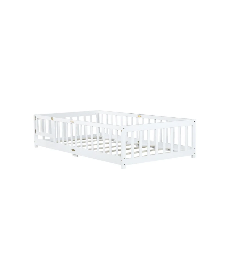 Streamdale Furniture Twin Floor Bed with Fence & Door, White