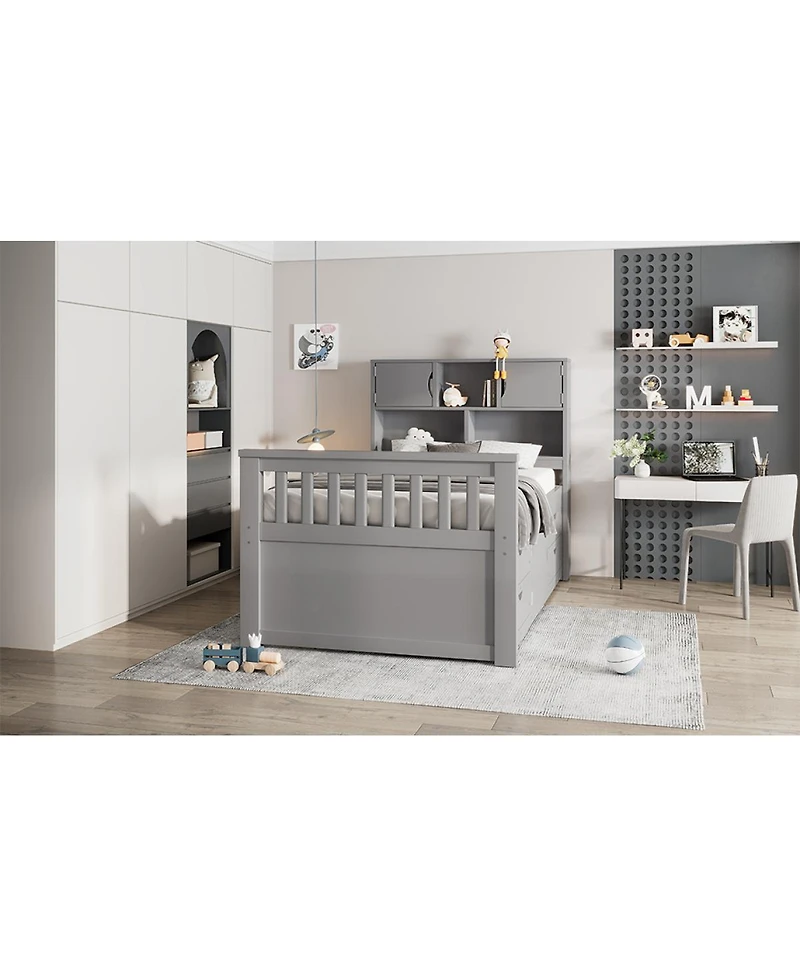 Streamdale Furniture Twin Captain Platform Bed Frame with Storage, Drawers, Gray
