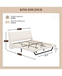 Streamdale Furniture King Size White Pu Leather Upholstered Platform Bed Frame, No Box Spring Needed