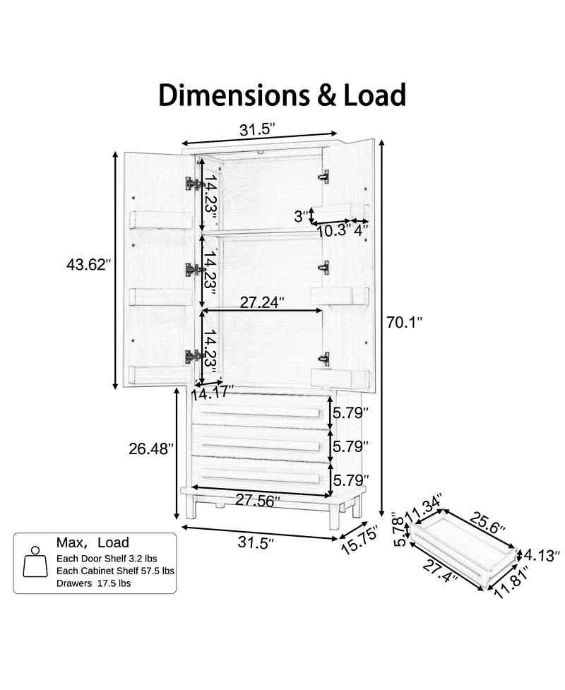 Streamdale Furniture 70" Black Kitchen Pantry Cabinet with 2 Shelves, 6 Doors, 3 Drawers