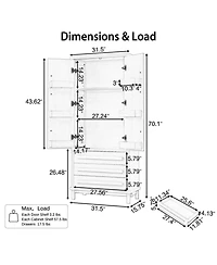Streamdale Furniture 70" Black Kitchen Pantry Cabinet with 2 Shelves, 6 Doors, 3 Drawers