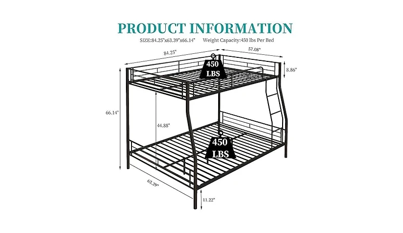 Streamdale Furniture Heavy Duty Full Over Queen Bunk Bed Frame