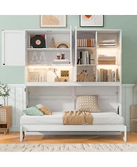 Streamdale Furniture Twin Size Wall Murphy Bed with Cabinet, Shelves, Light & Usb