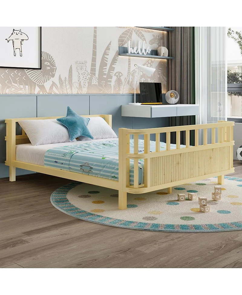 Streamdale Furniture Children's double wooden platform bed with railings, suitable for girls and boys
