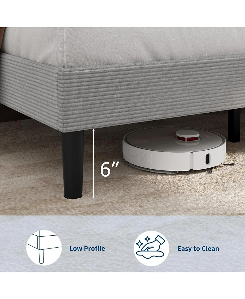 gaomon Platform Bed Frame with Usb Charging Station, Corduroy Upholstered Headboard, No Box Spring Needed