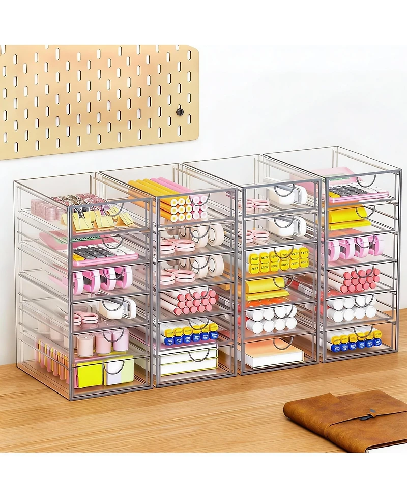 Yigii 4 Pack Acrylic Makeup Organizer with 19 Drawers for Bathroom & Vanity Storage