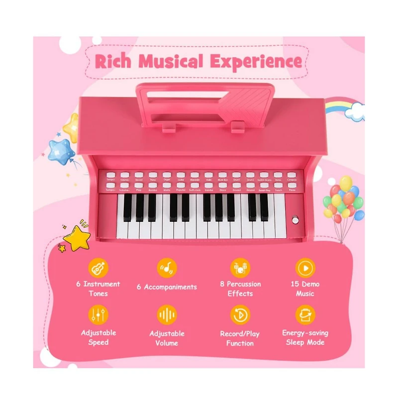 Hongge Kids Digital Piano Keyboard with Lighted Teaching Mode and Bench for Musical Learning