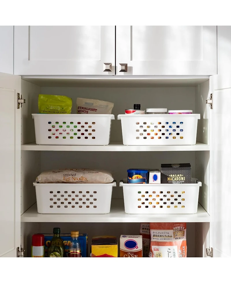 Iris Usa Medium Plastic Basket Storage, 4Pk, White