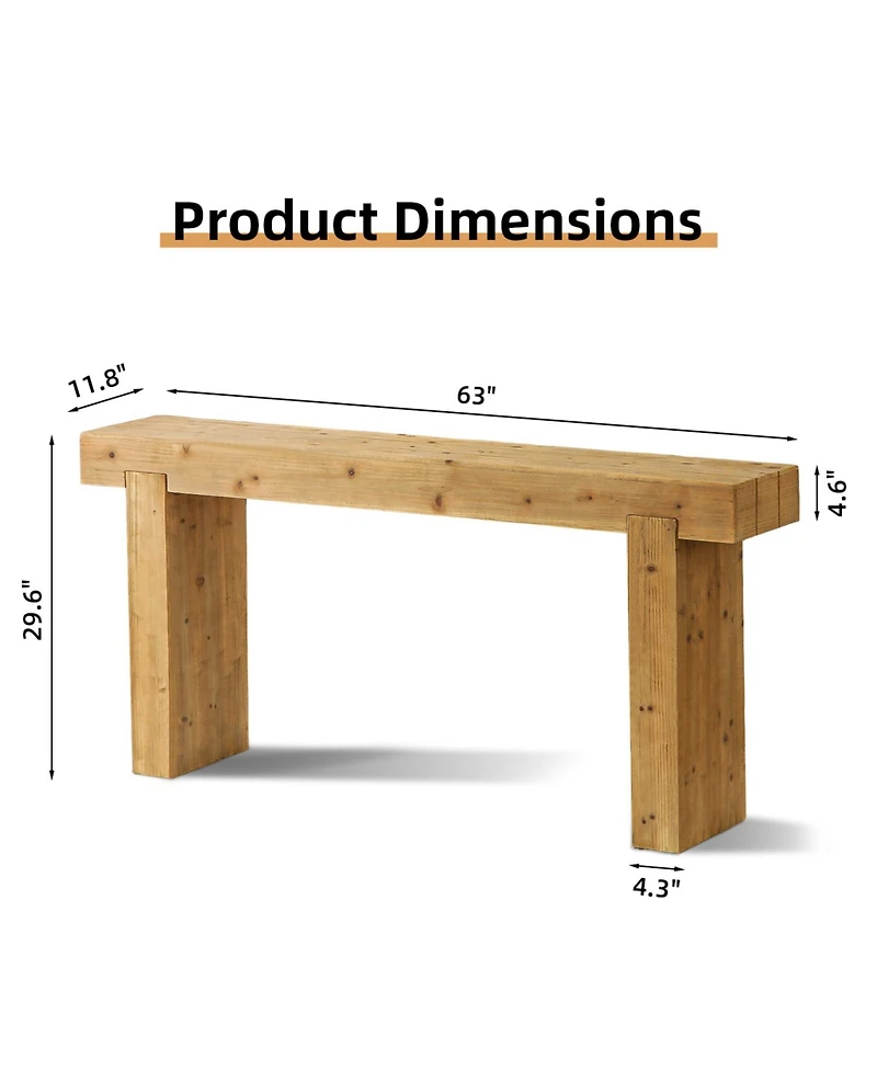 Streamdale Furniture 63" Solid Wood Console Table - Rustic Farmhouse Sofa Table