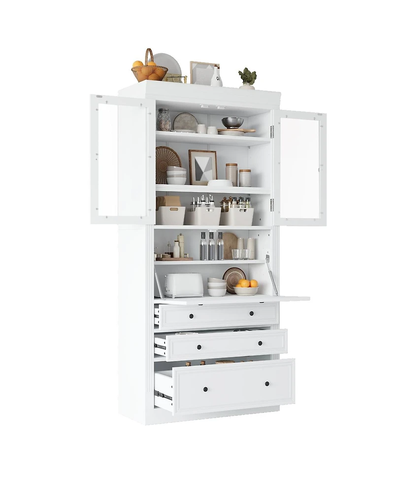 Streamdale 36x16.5x78inch Freestanding Kitchen Pantry Storage Cabinet with 3 Drawers, White