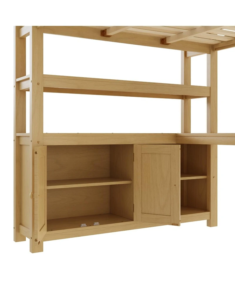 Streamdale Furniture Wood Loft Bed with Cabinet, Bookshelf, Wardrobe & Desk, Queen Size