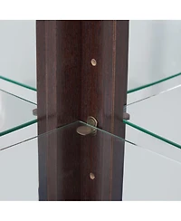 Streamdale Lighted Oak Curio Cabinet with Tempered Glass Doors & Shelves - Dark Cherry