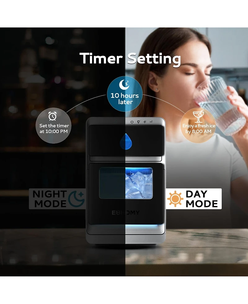 Euhomy 26lbs Per Day Portable Crescent Ice Maker Countertop in Black with Ice Scoop and Self-Cleaning