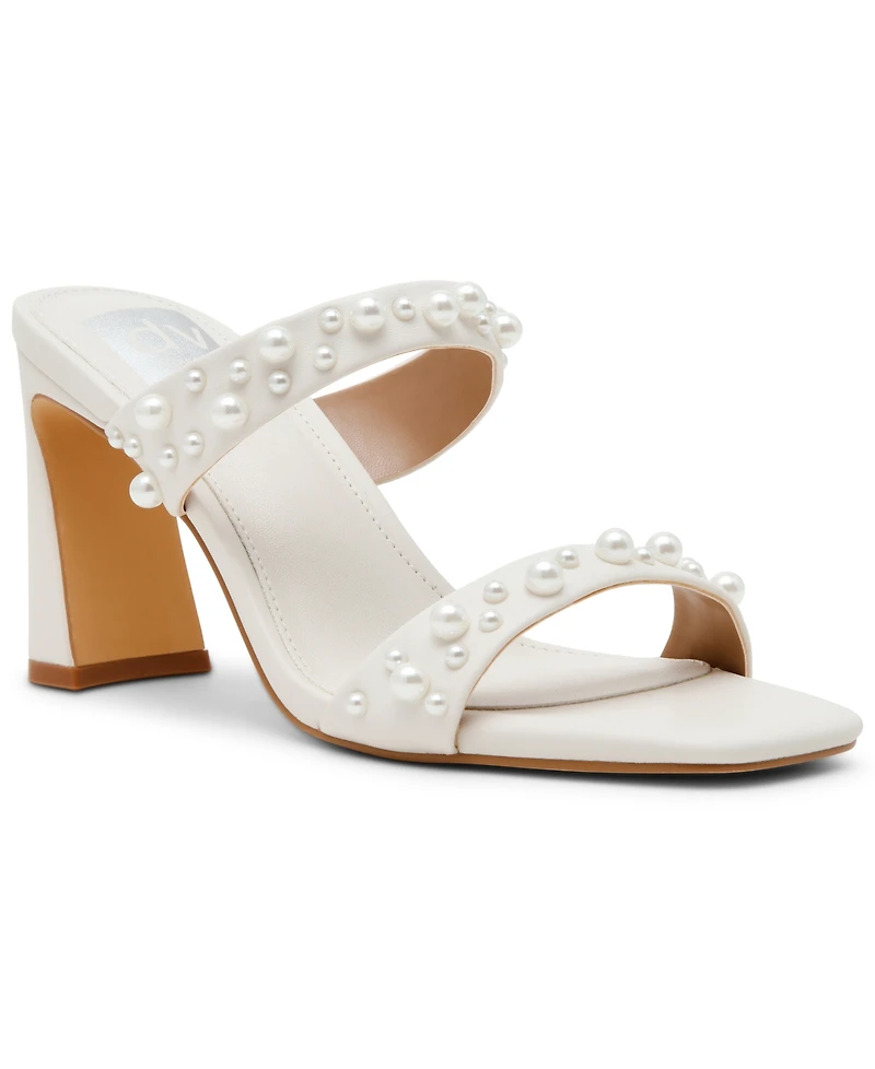 Dv Dolce Vita Women's Veniss Imitation Pearl Two-Band Slide High Heel Slip-On Dress Sandals
