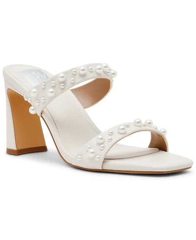 Dv Dolce Vita Women's Veniss Imitation Pearl Two-Band Slide High Heel Slip-On Dress Sandals