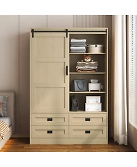 Streamdale Furniture Tall Bedroom Armoire Wardrobe Closet with Barn Door & Shelves