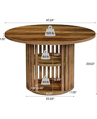 Tribesigns 47-Inch Round Dining Table for 4, Farmhouse Kitchen Table with 2-Tier Storage Shelf and Solid Wood Base, Brown