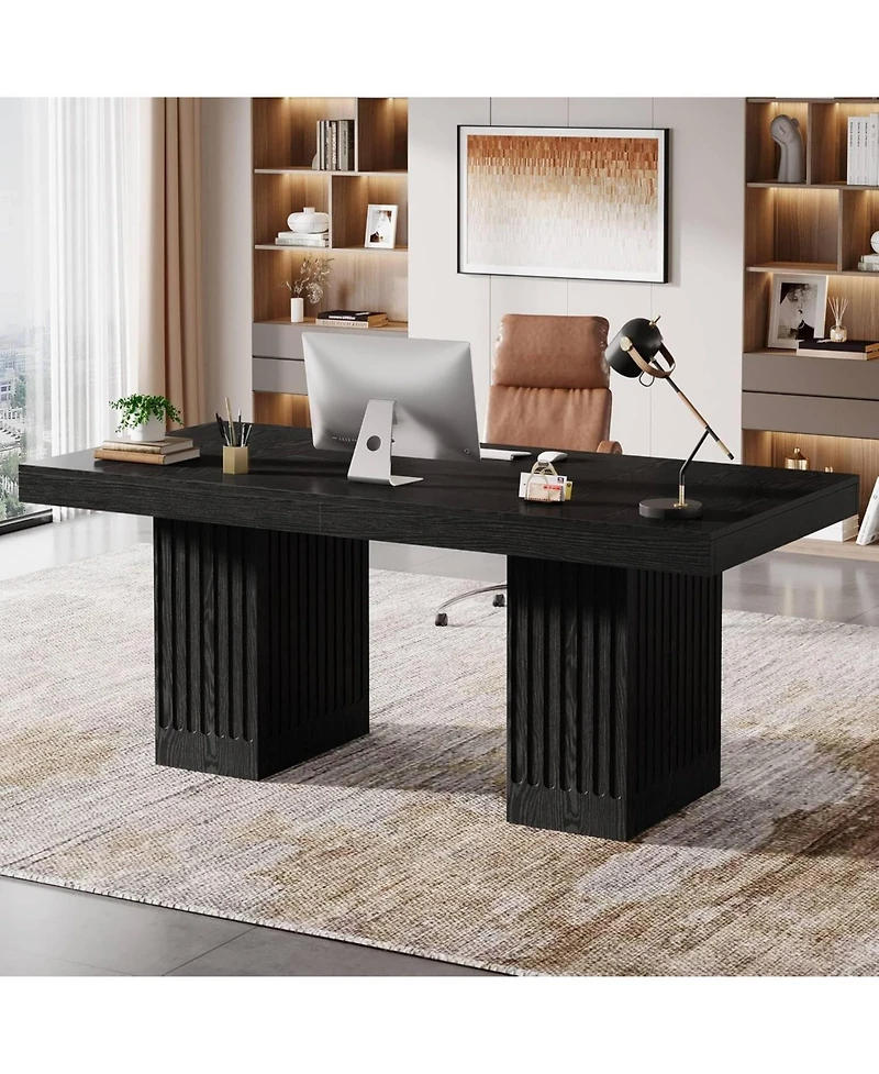 Tribesigns 63 Inch Executive Desk, Modern Office Computer Desk with Heavy Duty Double Pedestal, Large Study Writing Table Business Furniture