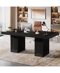 Tribesigns 63 Inch Executive Desk, Modern Office Computer Desk with Heavy Duty Double Pedestal, Large Study Writing Table Business Furniture