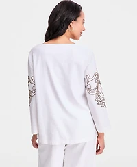Jm Collection Women's Bead-Embellished Linen-Blend Top, Macy's Exclusive