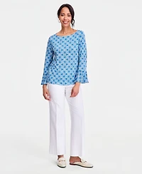 Jm Collection Women's Printed Boat-Neck Bell-Sleeve Top, Macy's Exclusive