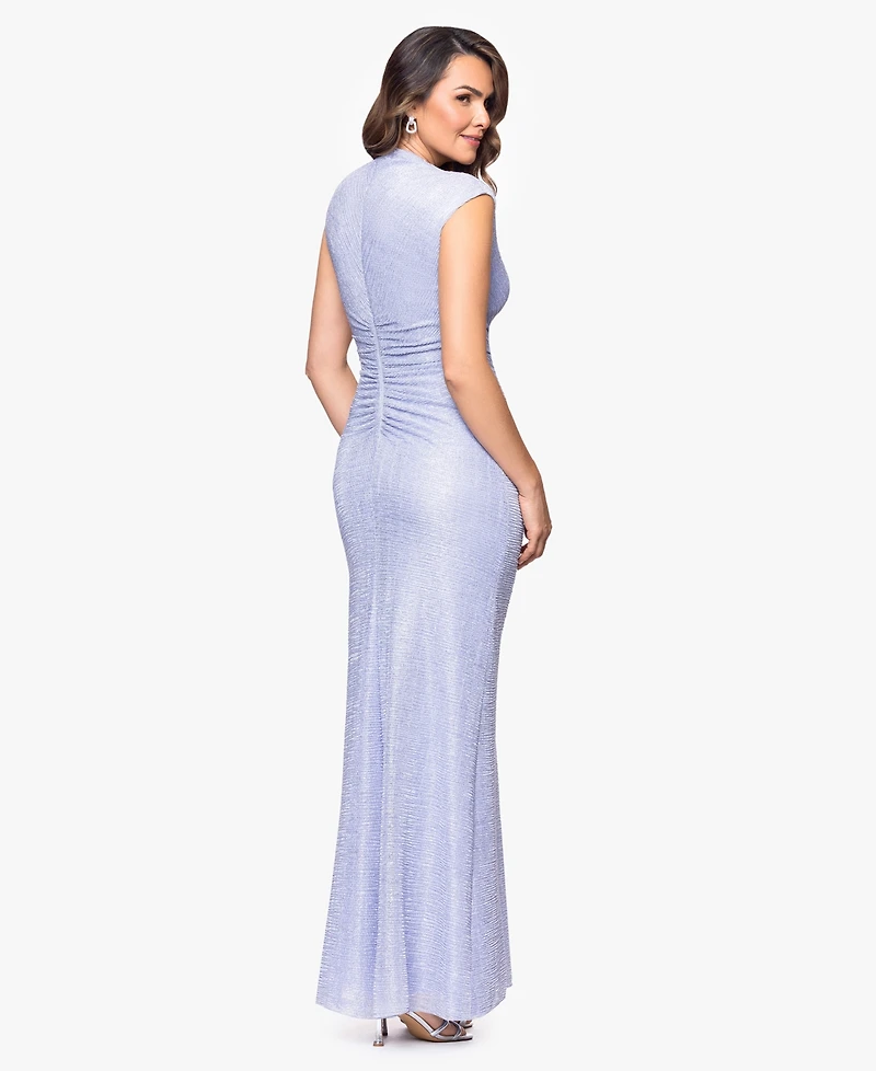 Betsy & Adam Petite Ruched Metallic Crinkle Gown