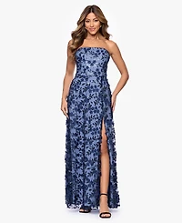 Xscape Women's Long Strapless 3D Flower Ball Gown
