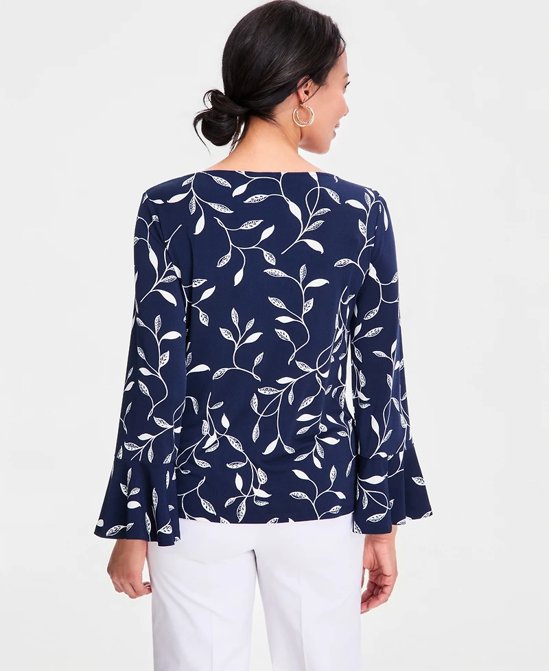 Jm Collection Women's Printed Boat-Neck Bell-Sleeve Top, Macy's Exclusive