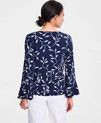 Jm Collection Women's Printed Boat-Neck Bell-Sleeve Top, Macy's Exclusive