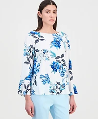 Jm Collection Women's Printed Boat-Neck Bell-Sleeve Top, Macy's Exclusive
