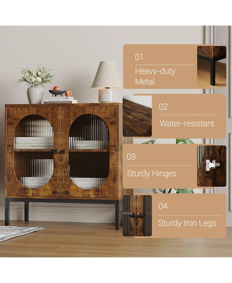 Gaomon Rattan Buffet Storage Cabinet with Adjustable Shelves Wooden Sideboard 2-Tier