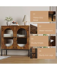 Gaomon Rattan Buffet Storage Cabinet with Adjustable Shelves Wooden Sideboard 2-Tier