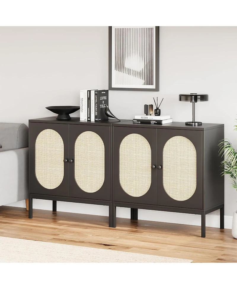 Gaomon Rattan Buffet Storage Cabinet with Adjustable Shelves Wooden Sideboard 2-Tier