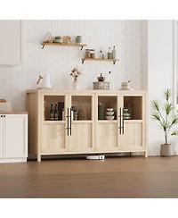 Gaomon Large Buffet Cabinet with 4 Glass Doors, Sideboard Buffet Cabinet with Storage, Modern Farmhouse Storage Cabinet Table
