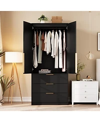 gaomon Garvee Armoire Wardrobe Closet, 69.5" Wooden Cabinet with 3 Drawers, Hanging Rod, 2 Doors Clothing Storage for Bedroom