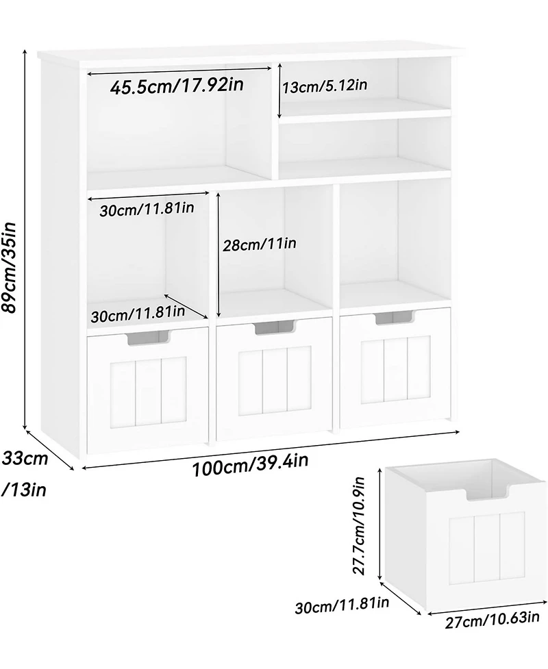 gaomon Toy Storage Cabinet with 3 Movable Drawers & 6 Cubes, Children's Toy Shelf Kids Bookshelf with Hidden Wheels