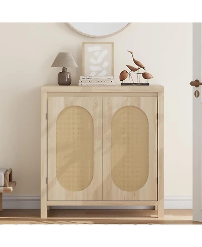 gaomon Rattan Cabinet Sideboard Buffet Kitchen Storage Cabinet Cupboard Console Table Wood Coffee Bar Cabinet With Doors