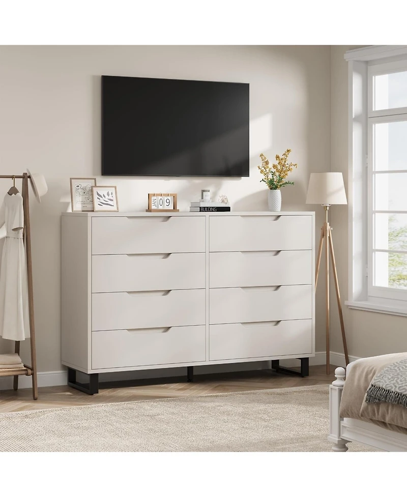 Gaomon Farmhouse Tv Stand with 8 Drawers Storage, Entertainment Center Sturdy Metal Legs