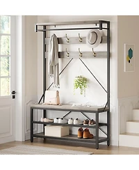 gaomon 72" Industrial Hall Tree with Shoe Bench & Coat Rack, Entryway Storage Organizer with 8 Hooks, 3-Tier Shelf & Metal Frame