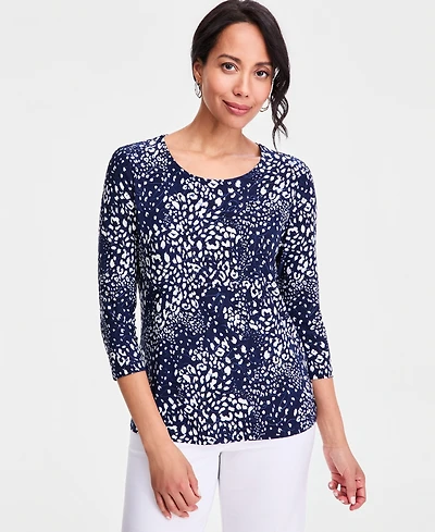 Jm Collection Women's Printed 3/4 Sleeve Scoop-Neck Jacquard Top, Macy's Exclusive